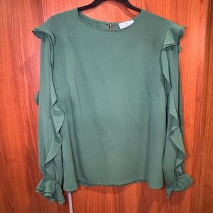 CeCe 1X Green Ruffle Top-long sleeve